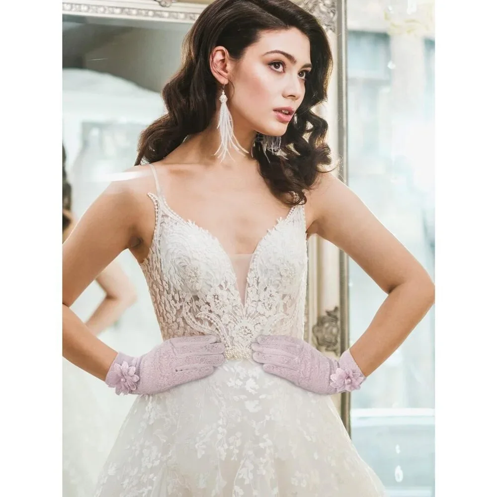 Women's Cameo Fingerless Floral Short Lace Gloves Party Tea Halloween Wedding